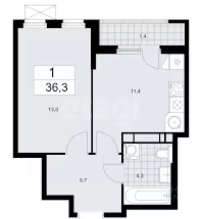 1-к кв. Татарстан, Казань ул. Рихарда Зорге, 76 (36.3 м) - Фото 0