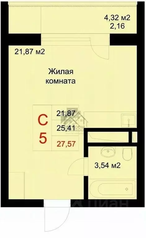 1-к кв. Татарстан, Казань ул. Рауиса Гареева, 78А (27.57 м) - Фото 1