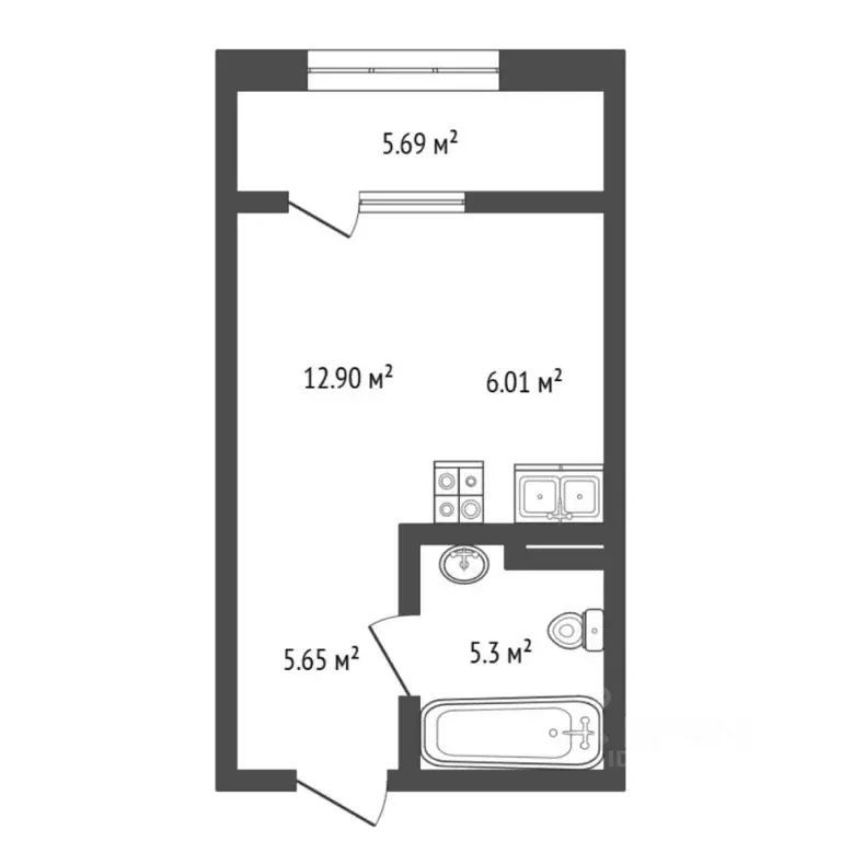 Студия Тюменская область, Тюмень ул. Евгения Войнова, 7 (35.6 м) - Фото 1