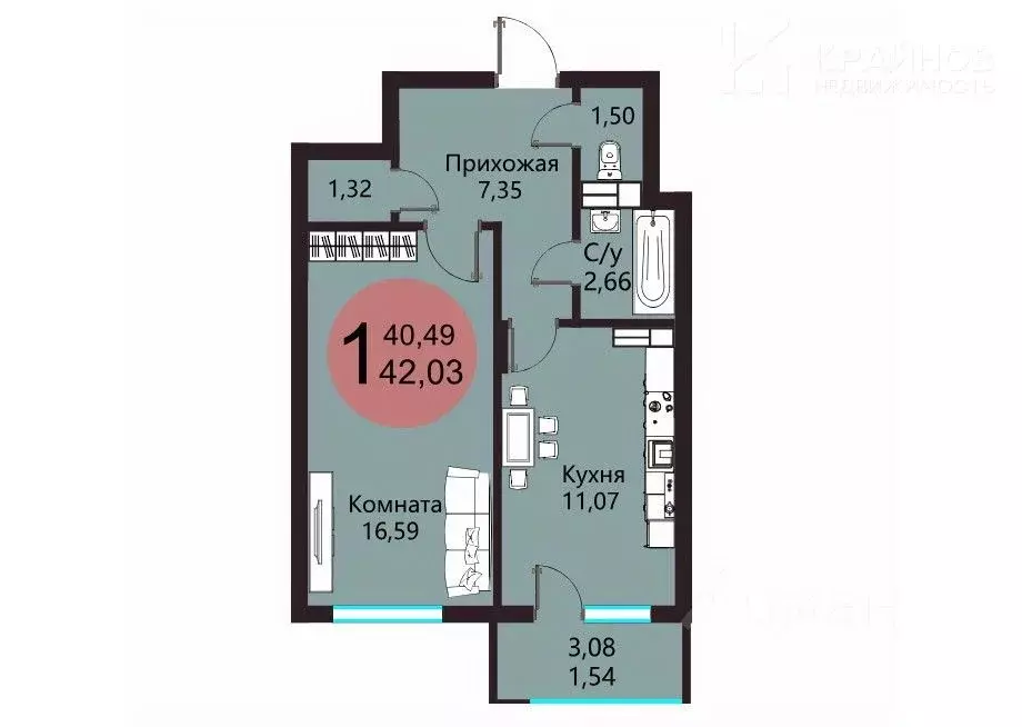 1-к кв. Воронежская область, Воронеж Острогожская ул., 156/3 (42.03 м) - Фото 1