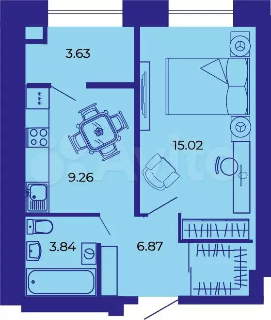 1-к. квартира, 38,6м, 4/9эт. - Фото 1