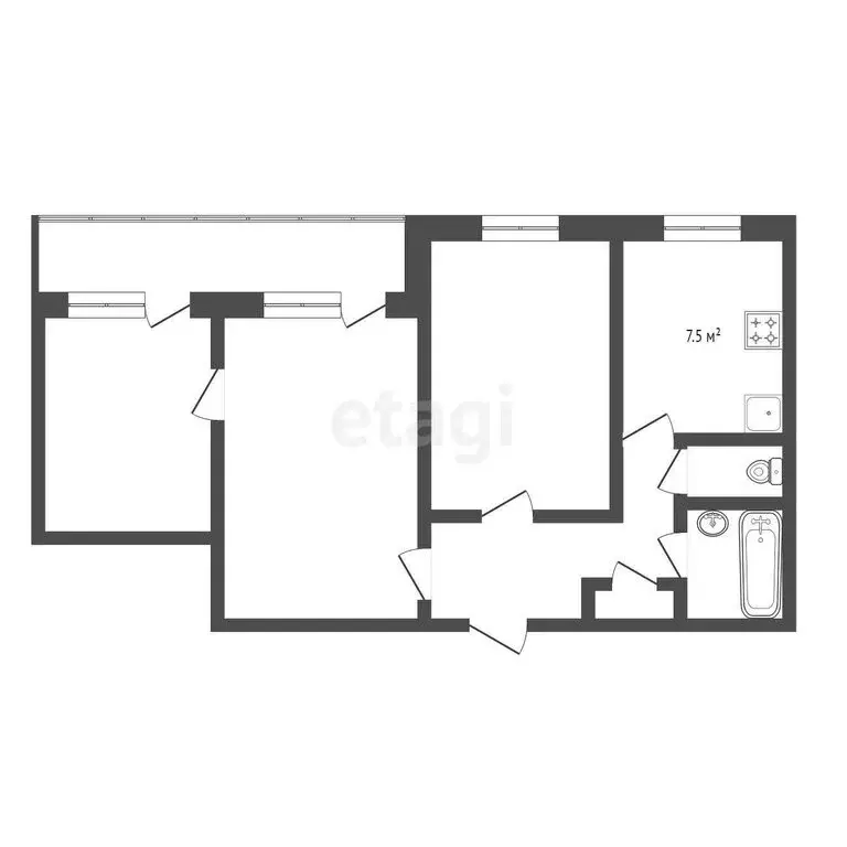 3-комнатная квартира: Воскресенск, улица Зелинского, 12 (56.9 м) - Фото 1