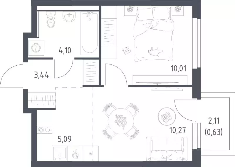1-к кв. Московская область, Ленинский городской округ, Мисайлово пгт, ... - Фото 1