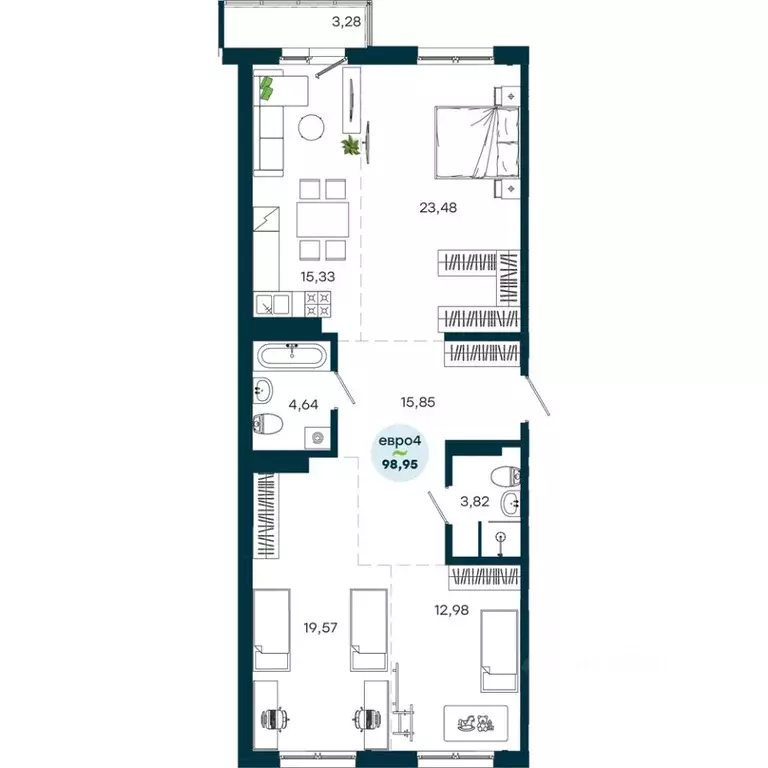 3-к кв. Иркутская область, Иркутск ул. Безбокова, 7А (98.95 м) - Фото 1