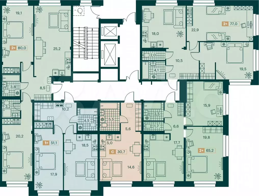 2-к. квартира, 80 м, 6/11 эт. - Фото 1