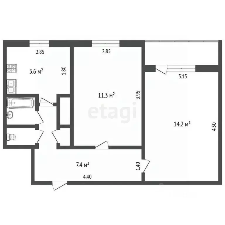 2-к кв. Ямало-Ненецкий АО, Новый Уренгой Железнодорожная ул., 6Б (42.0 ... - Фото 1