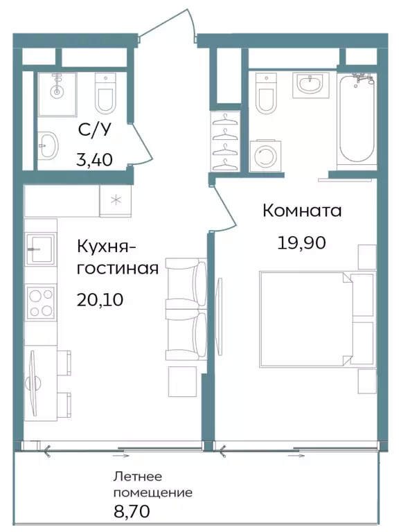 2-к квартира, 52.1 м - Фото 0
