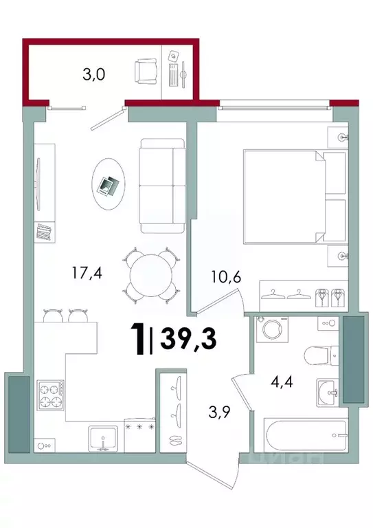 1-к кв. Тверская область, Тверь Южный мкр,  (39.3 м) - Фото 0