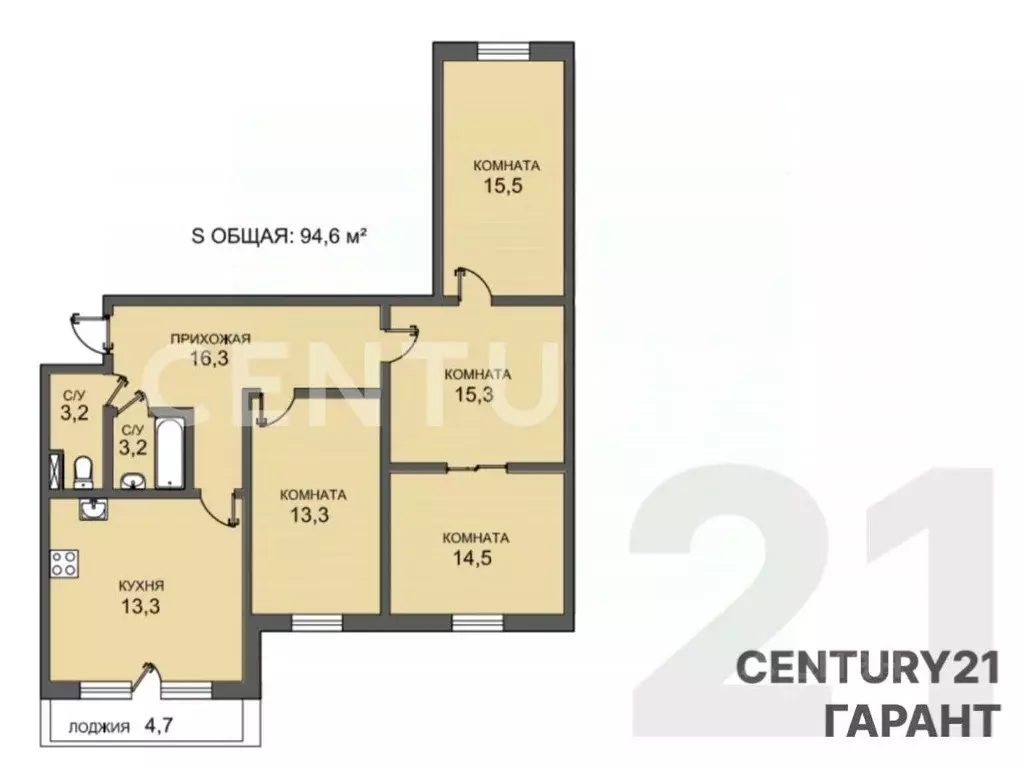 3-к кв. Санкт-Петербург ул. Маршала Захарова, 39 (94.6 м) - Фото 2