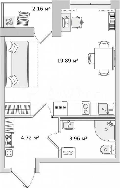 Квартира-студия, 28,2м, 12/22эт. - Фото 0