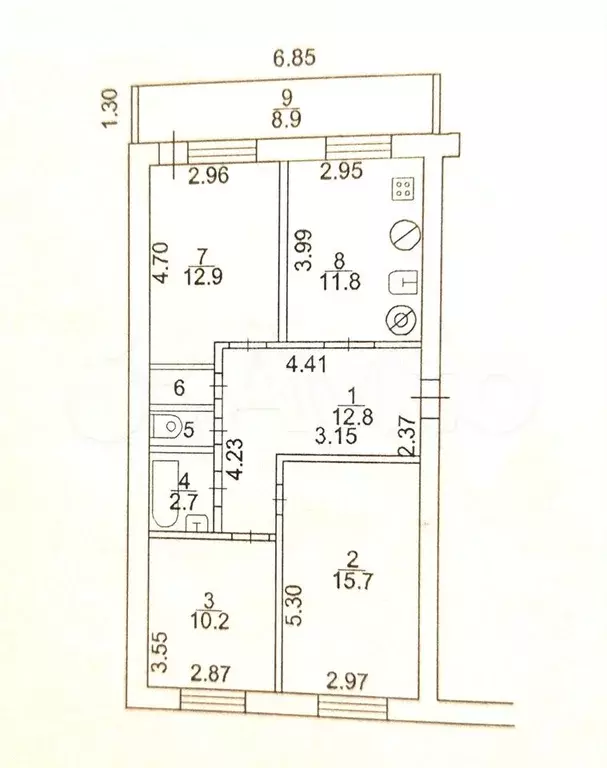 3-к. квартира, 68,5 м, 3/3 эт. - Фото 0