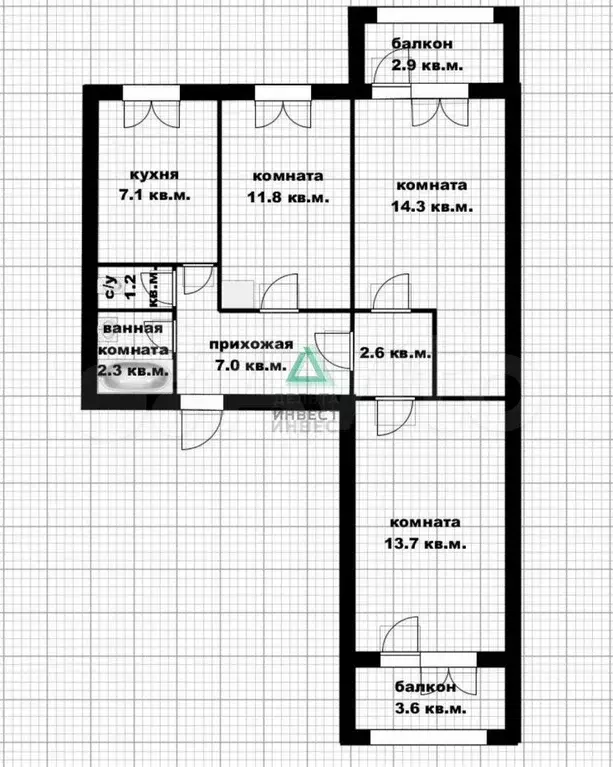 3-к. квартира, 60 м, 10/12 эт. - Фото 0