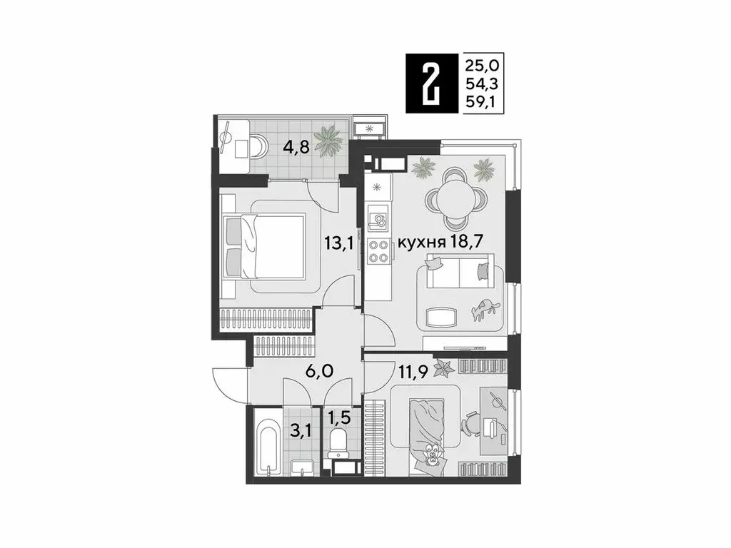 2-комнатная квартира: Краснодар, микрорайон Парк Победы (59.1 м) - Фото 1