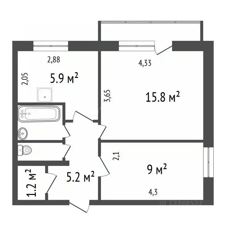 2-к кв. Красноярский край, Красноярск ул. Гусарова, 60 (41.7 м) - Фото 2