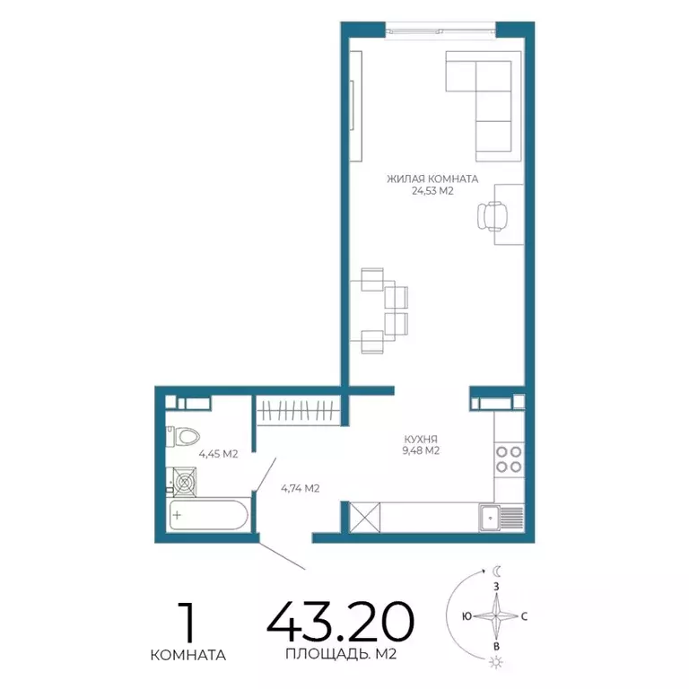 1-к кв. Пензенская область, Пенза Чаадаев жилой комплекс (43.2 м) - Фото 1