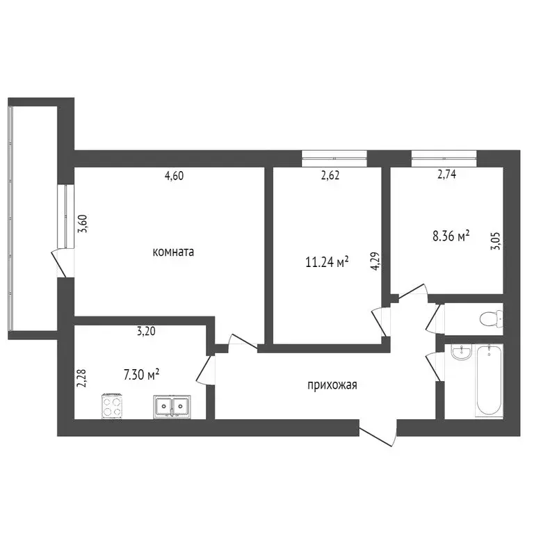 3-комнатная квартира: Тобольск, 4-й микрорайон, 26 (59.3 м) - Фото 1