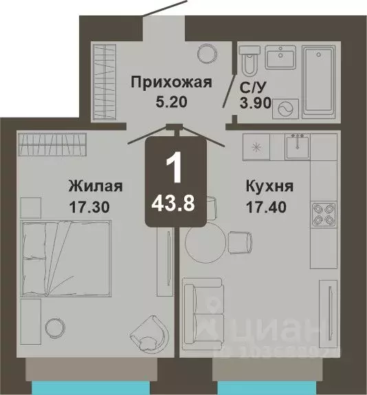 1-к кв. Чувашия, Чебоксары ул. И.П. Прокопьева (43.8 м) - Фото 1