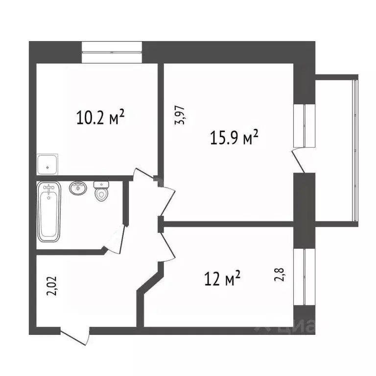 2-к кв. Красноярский край, Красноярск просп. 60 лет Образования СССР, ... - Фото 2