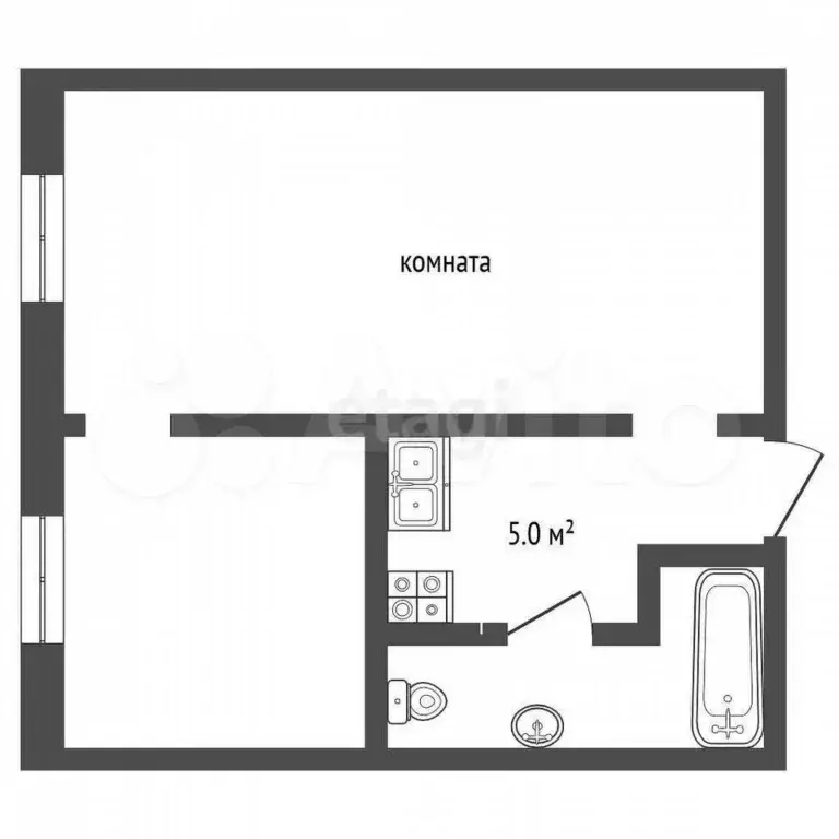 1-к. квартира, 29,1 м, 1/5 эт. - Фото 1