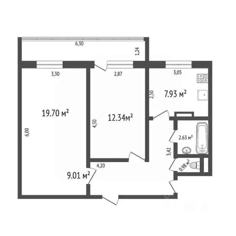 2-к кв. Ульяновская область, Ульяновск Киевский бул., 7 (52.6 м) - Фото 2