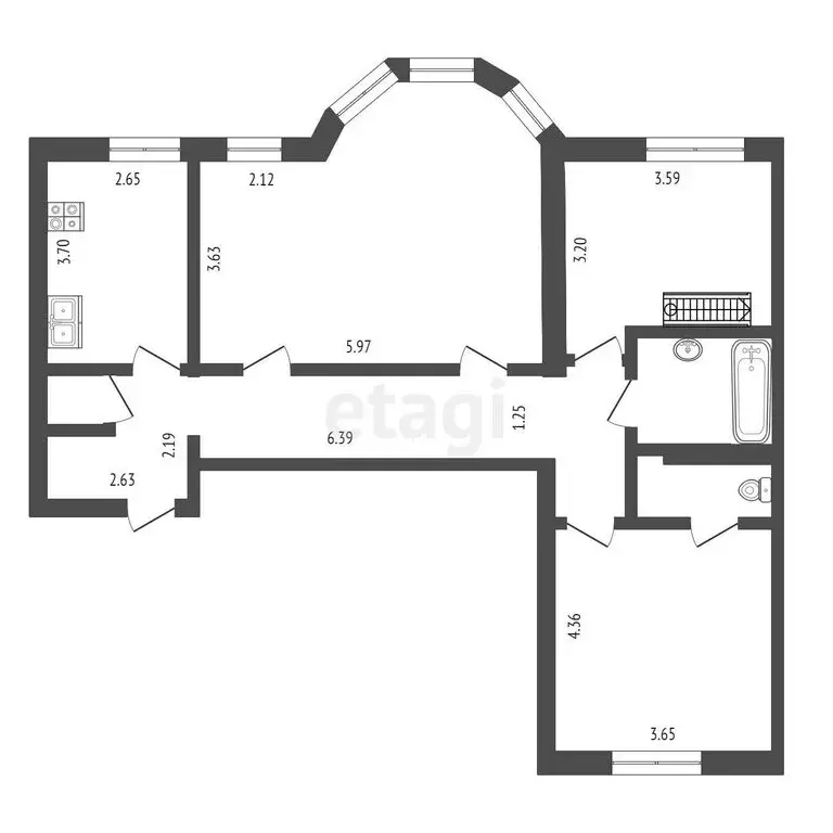 3-комнатная квартира: Тобольск, улица Розы Люксембург, 6/4 (96.6 м) - Фото 0