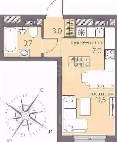 Студия Пермский край, Пермь ул. Серебристая, 7 (25.2 м) - Фото 2