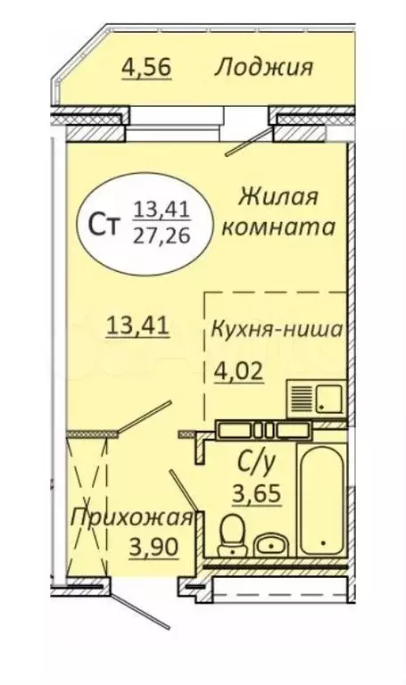 Квартира-студия, 27,1 м, 16/23 эт. - Фото 0