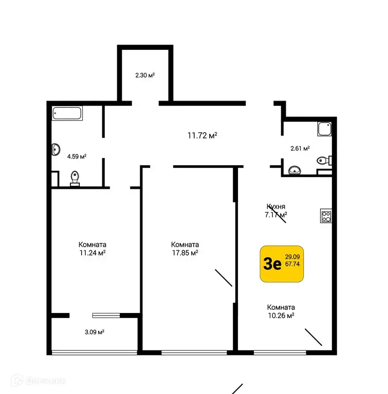Продаётся 3-к квартира, 68.81 м - Фото 0