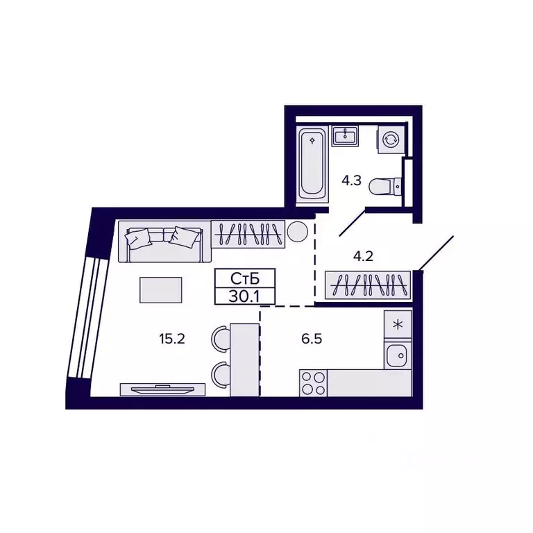 Студия Хабаровский край, Хабаровск ул. Карла Маркса, 96/1 (30.15 м) - Фото 1