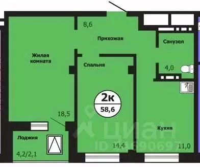 2-к кв. Красноярский край, Красноярск ул. Лесников, 51Б (58.5 м) - Фото 0