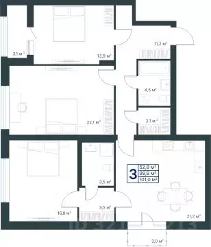 3-к кв. Воронежская область, Воронеж ул. Ворошилова, 19 (101.0 м) - Фото 1