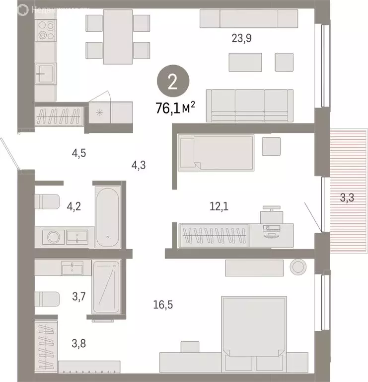 2-комнатная квартира: Новосибирск, Большевистская улица, с49 (76.13 м) - Фото 0