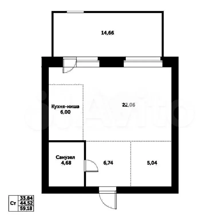 Квартира-студия, 44,5 м, 1/1 эт. - Фото 0