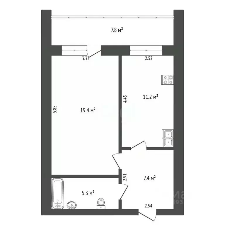 1-к кв. Тюменская область, Тюмень Олимпийская ул., 51 (43.6 м) - Фото 2