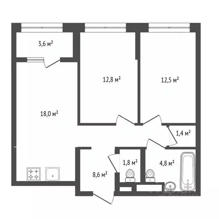 2-к кв. Башкортостан, Уфа Бионика Парк жилой комплекс, 1 (61.7 м) - Фото 1