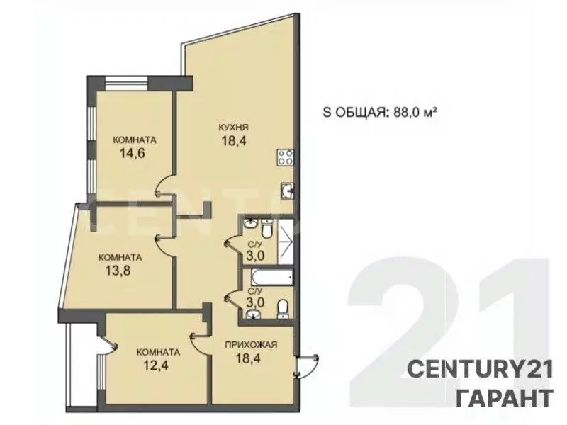 3-к кв. Санкт-Петербург Ленинский просп., 64к1 (88.0 м) - Фото 2