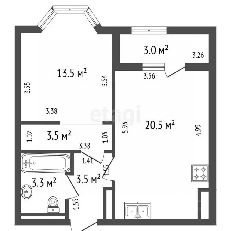 1-к кв. Санкт-Петербург ул. Дыбенко, 3 (44.3 м) - Фото 1