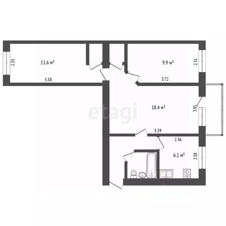 3-к кв. Белгородская область, Белгород просп. Славы (55.8 м) - Фото 2