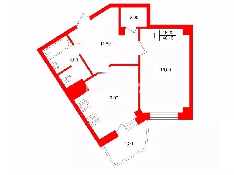 1-к кв. Санкт-Петербург просп. Королева, 63к1 (48.1 м) - Фото 2