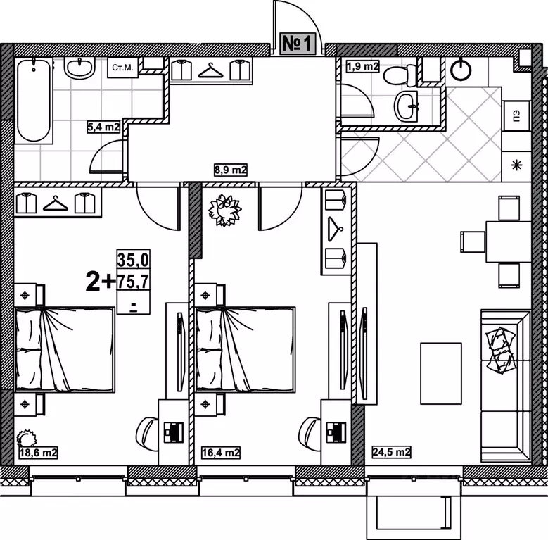 2-к кв. Нижегородская область, Нижний Новгород ул. Бетанкура, 7 (75.7 ... - Фото 0