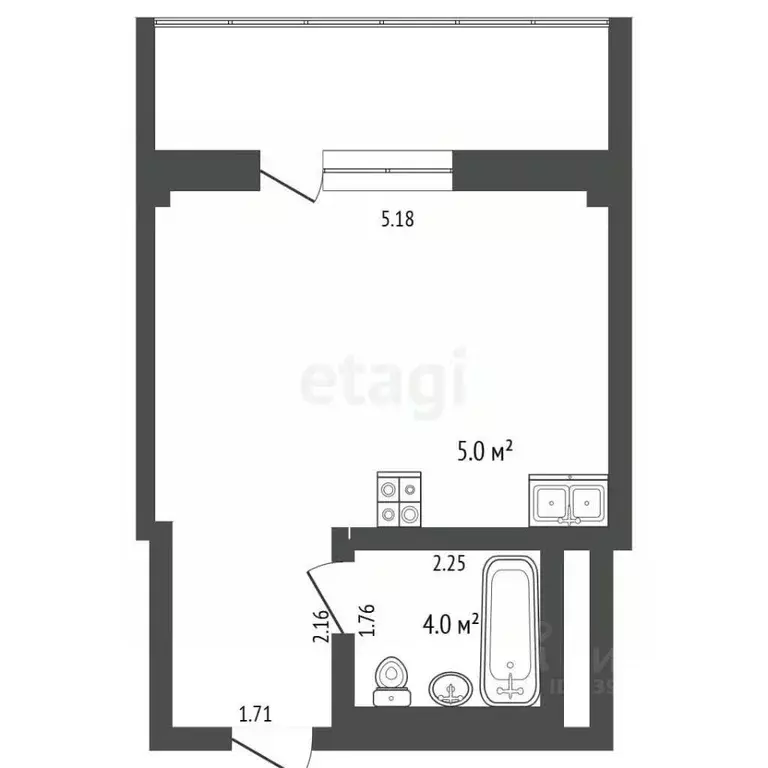 Студия Тюменская область, Тюмень Кремлевская ул., 112к1 (28.7 м) - Фото 2