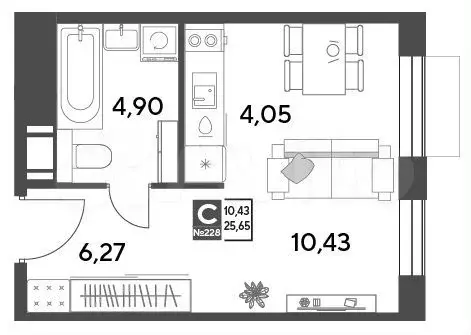 Квартира-студия, 25,7 м, 12/15 эт. - Фото 0