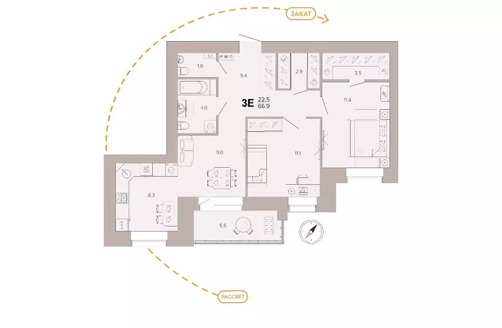 3-к кв. Брянская область, Брянск ул. Крапивницкого, 39к3 (66.9 м) - Фото 1