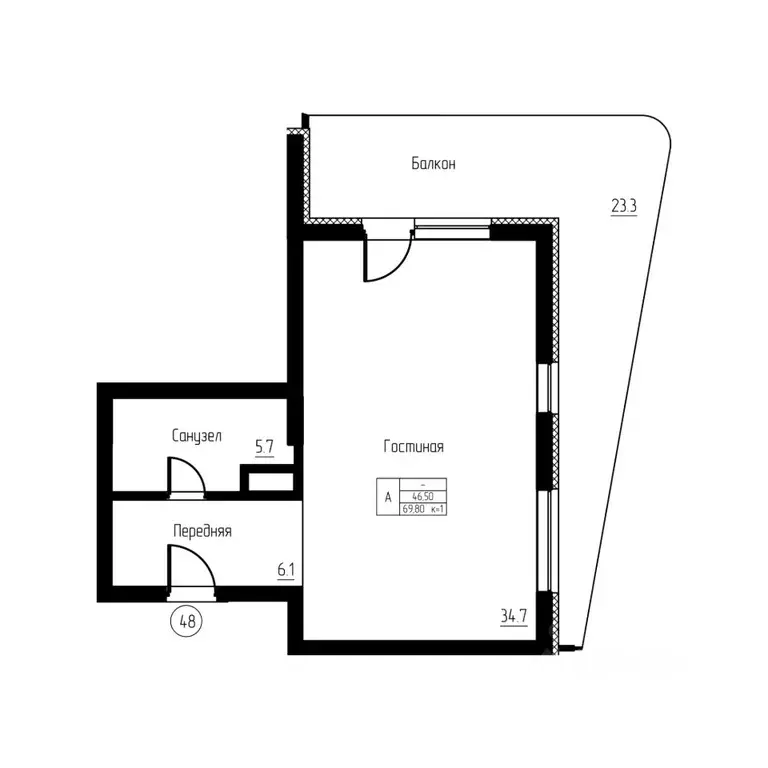 Студия Калининградская область, Светлогорск ул. Верещагина, 8 (69.8 м) - Фото 1