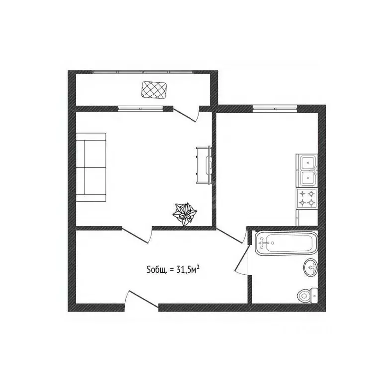 1-к кв. Брянская область, Брянск проезд Федюнинского, 12 (31.5 м) - Фото 1