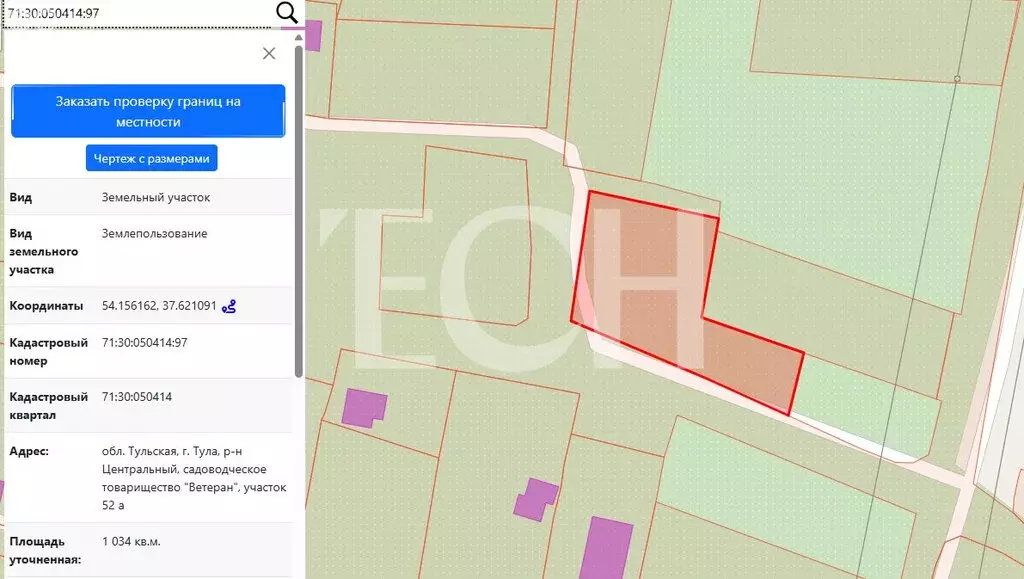 Участок в Тула, СНТ Ветеран, 52А (1034 м) - Фото 1
