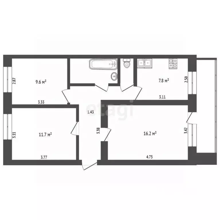 3-к кв. Тюменская область, Тюмень ул. Станционная, 26Б (59.1 м) - Фото 2
