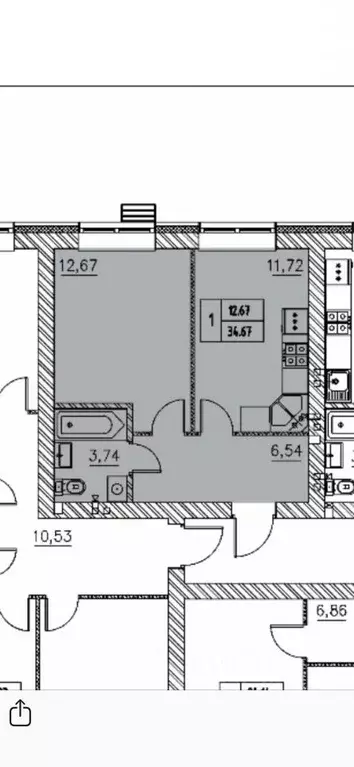 1-к кв. Татарстан, с. Высокая Гора ул. Хасана Шайдуллина (34.67 м) - Фото 2