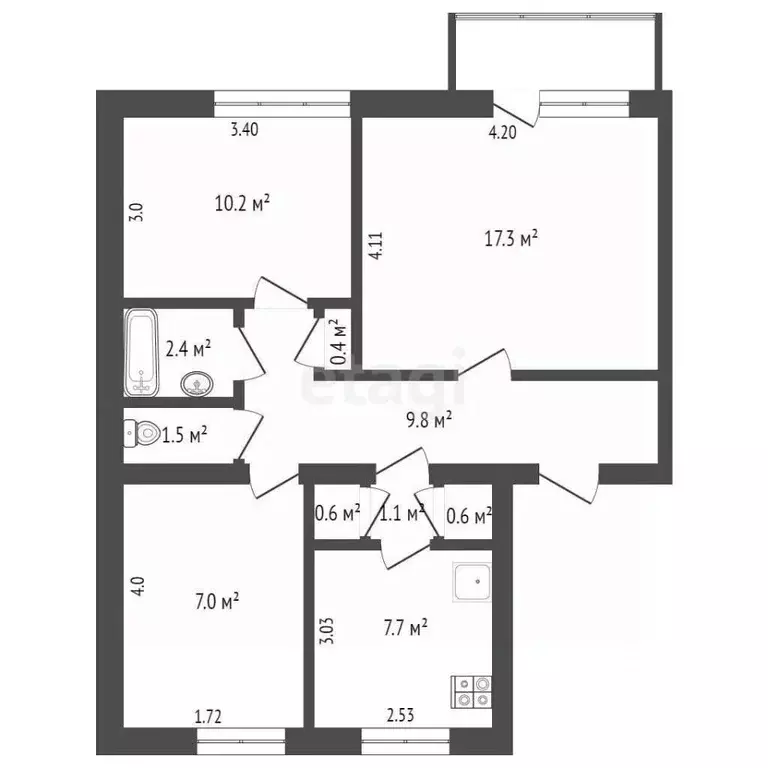 3-к кв. Крым, Евпатория ул. Перекопская (62.5 м) - Фото 1