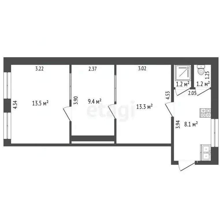 3-к кв. Самарская область, Самара ул. Степана Разина, 21 (47.0 м) - Фото 2